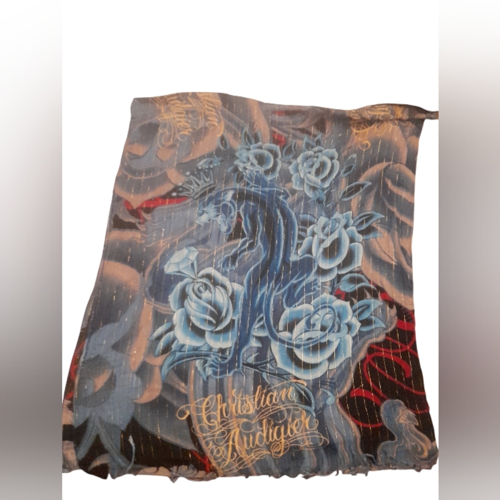 Christian Audigier Floral Animal Y2k Scarf